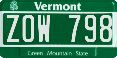VT license plate ZOW798