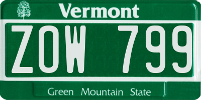VT license plate ZOW799