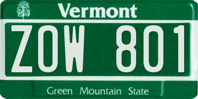 VT license plate ZOW801