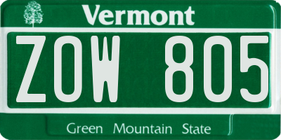 VT license plate ZOW805