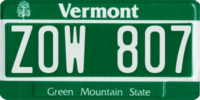 VT license plate ZOW807