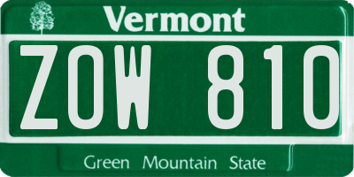 VT license plate ZOW810