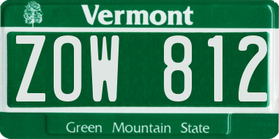 VT license plate ZOW812