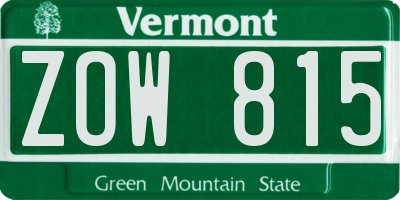 VT license plate ZOW815