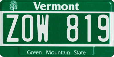 VT license plate ZOW819