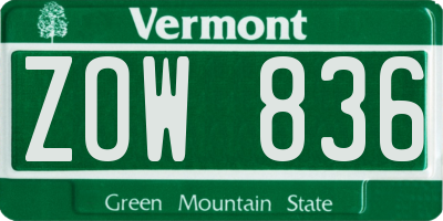 VT license plate ZOW836