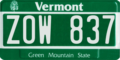 VT license plate ZOW837
