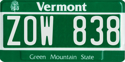 VT license plate ZOW838