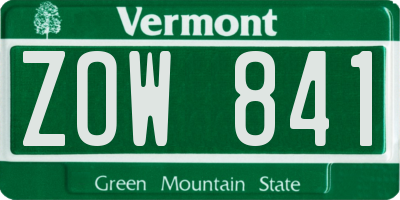 VT license plate ZOW841
