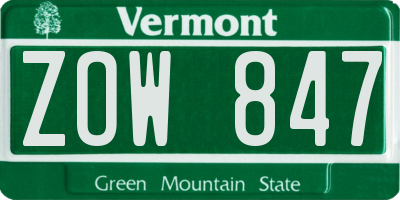VT license plate ZOW847