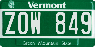 VT license plate ZOW849