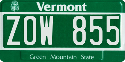 VT license plate ZOW855