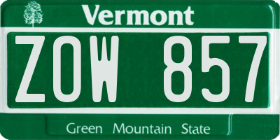 VT license plate ZOW857
