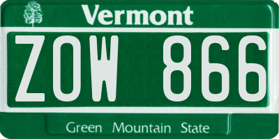 VT license plate ZOW866
