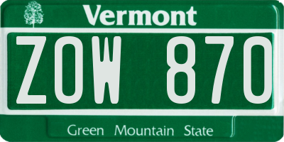 VT license plate ZOW870