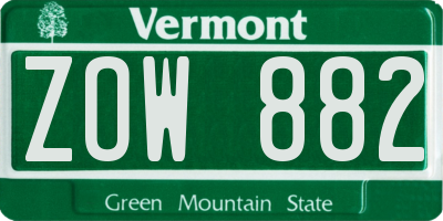 VT license plate ZOW882