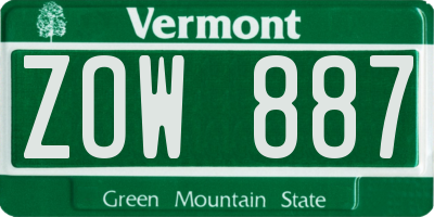 VT license plate ZOW887