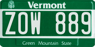 VT license plate ZOW889