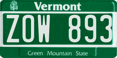VT license plate ZOW893