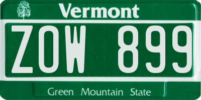 VT license plate ZOW899