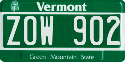 VT license plate ZOW902