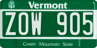 VT license plate ZOW905