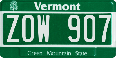 VT license plate ZOW907