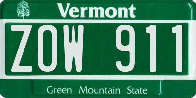 VT license plate ZOW911
