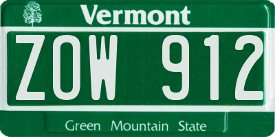 VT license plate ZOW912