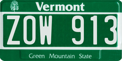 VT license plate ZOW913