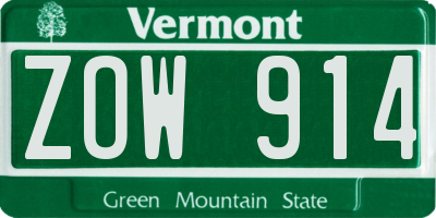 VT license plate ZOW914