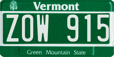 VT license plate ZOW915