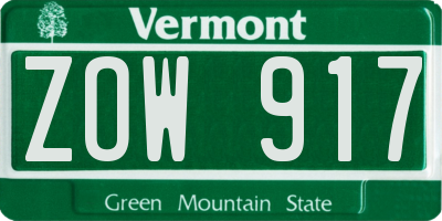 VT license plate ZOW917