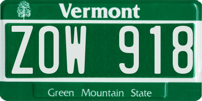 VT license plate ZOW918
