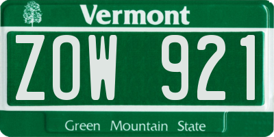 VT license plate ZOW921
