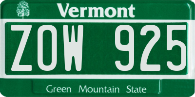 VT license plate ZOW925