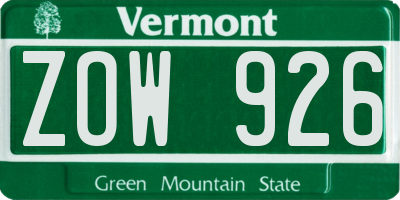 VT license plate ZOW926