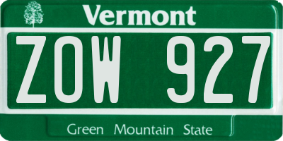 VT license plate ZOW927