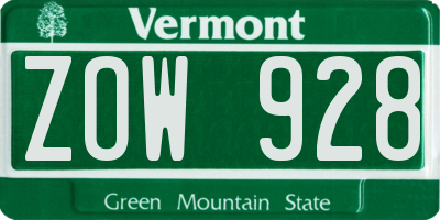 VT license plate ZOW928