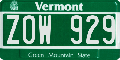 VT license plate ZOW929