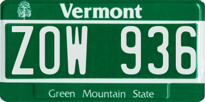 VT license plate ZOW936