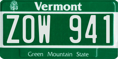 VT license plate ZOW941