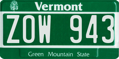 VT license plate ZOW943