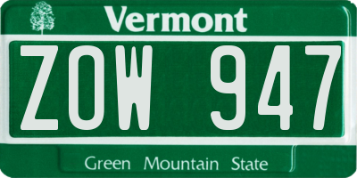 VT license plate ZOW947
