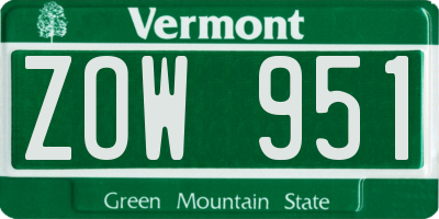 VT license plate ZOW951