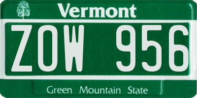 VT license plate ZOW956