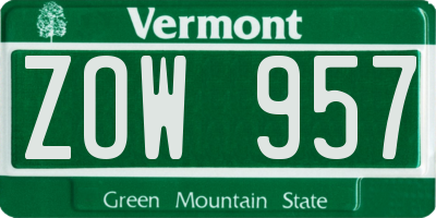 VT license plate ZOW957