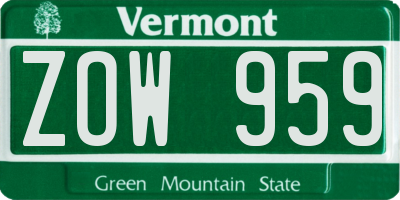 VT license plate ZOW959