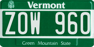 VT license plate ZOW960