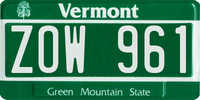 VT license plate ZOW961